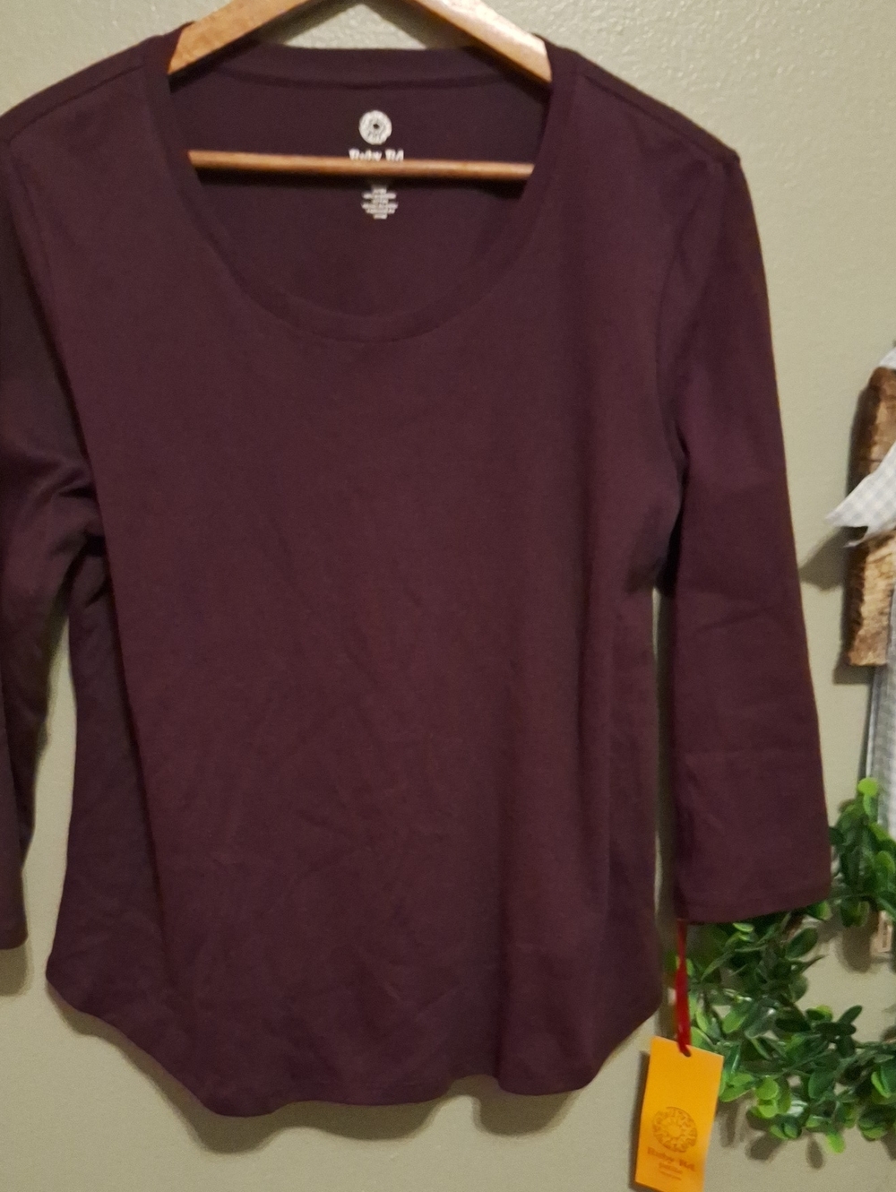 Ruby Rd. Plum Scoop Neck Long Sleeve Tee